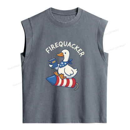Pagewings Silly Goose 4th of July Women's Washed Tank Top