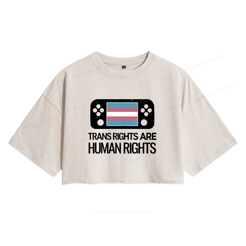 Pagewings Trans Rights Are Human Rights Women's Washed Cropped T-shirt