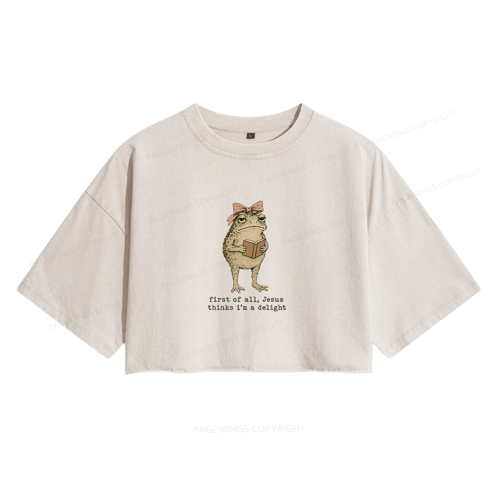 Pagewings Jesus Thinks I'm A Delight Women's Washed Cropped T-shirt