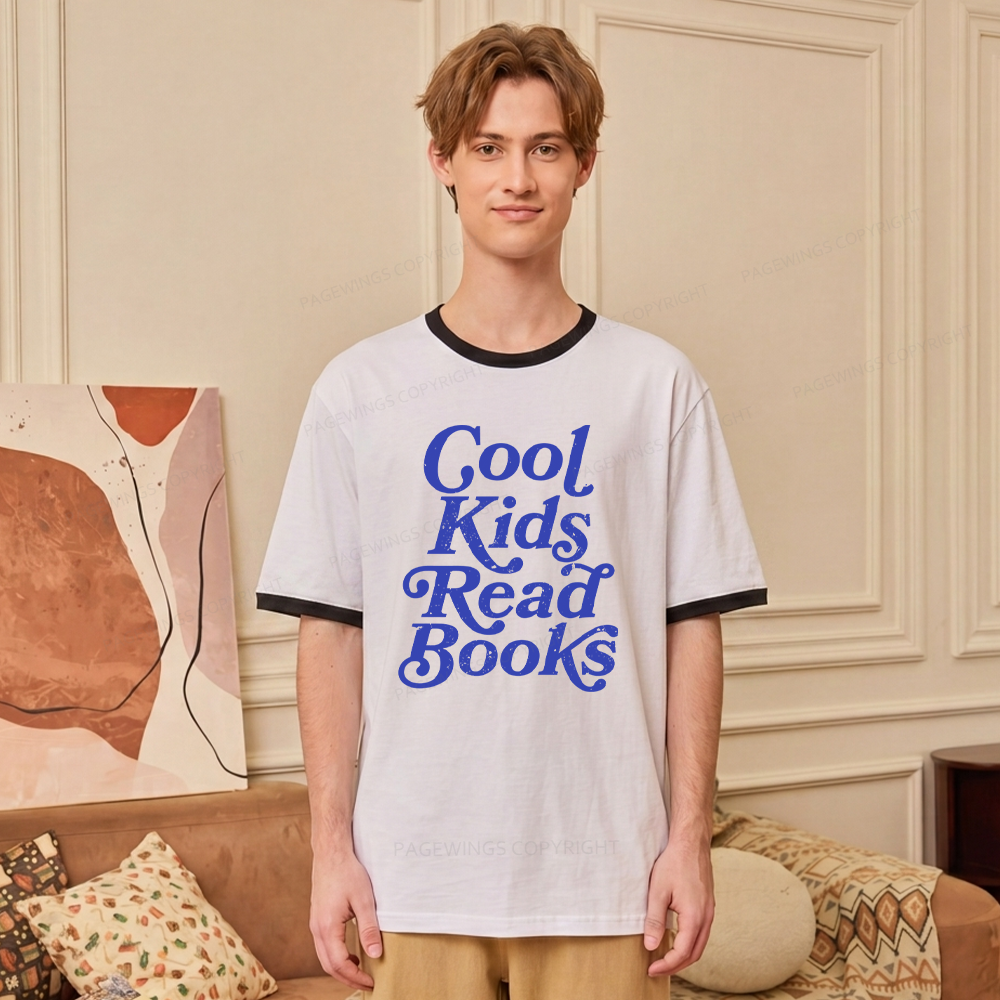 Pagewings Cool Kids Read Books Unisex Ringer T-Shirt