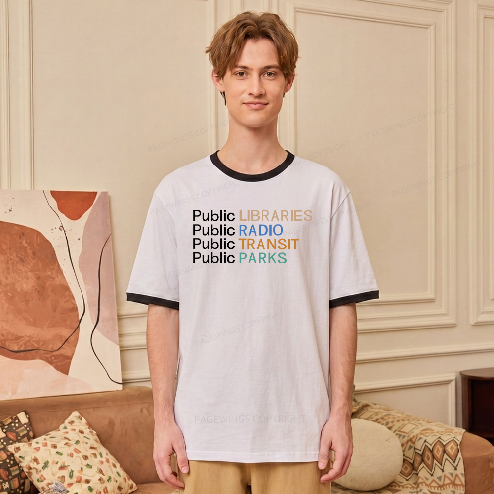 Pagewings Public Libraries Radio Transit Parks Unisex Ringer T-Shirt