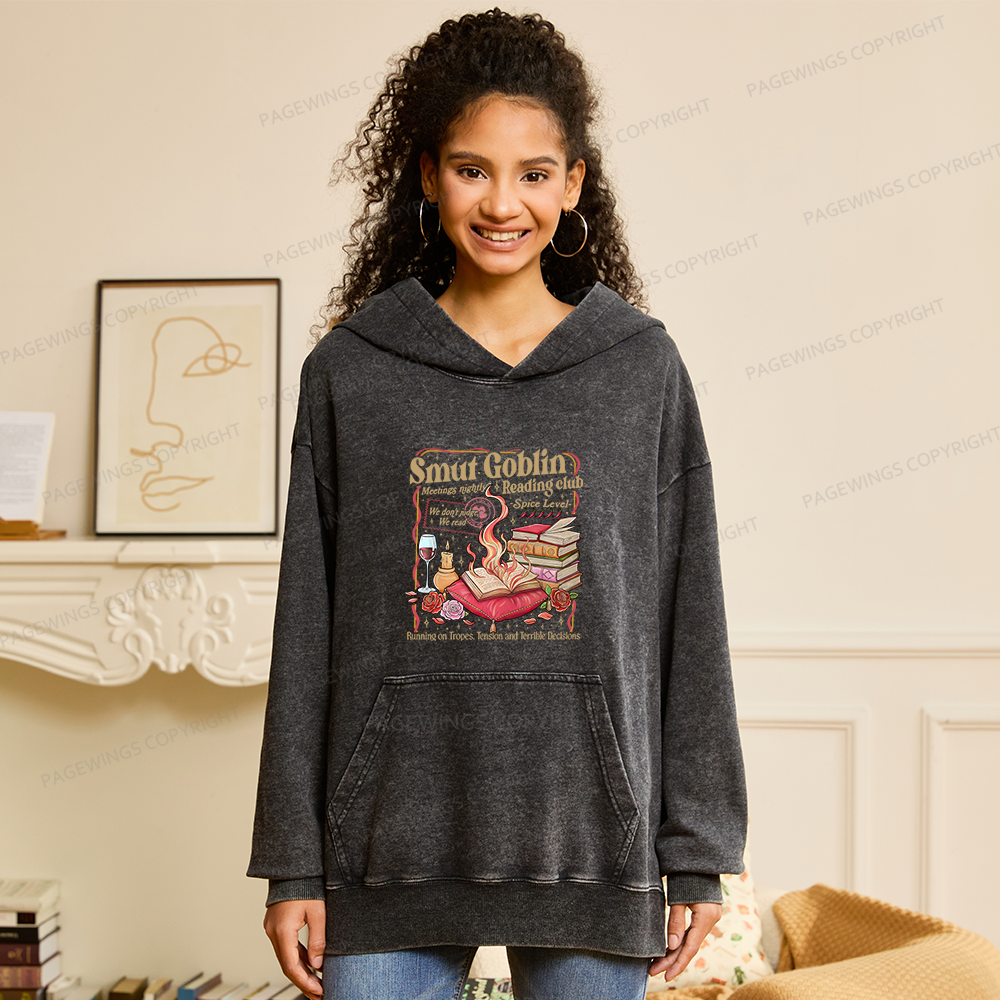 Pagewings Smut Goblin Dark Romance Bookish Unisex Washed Hoodie