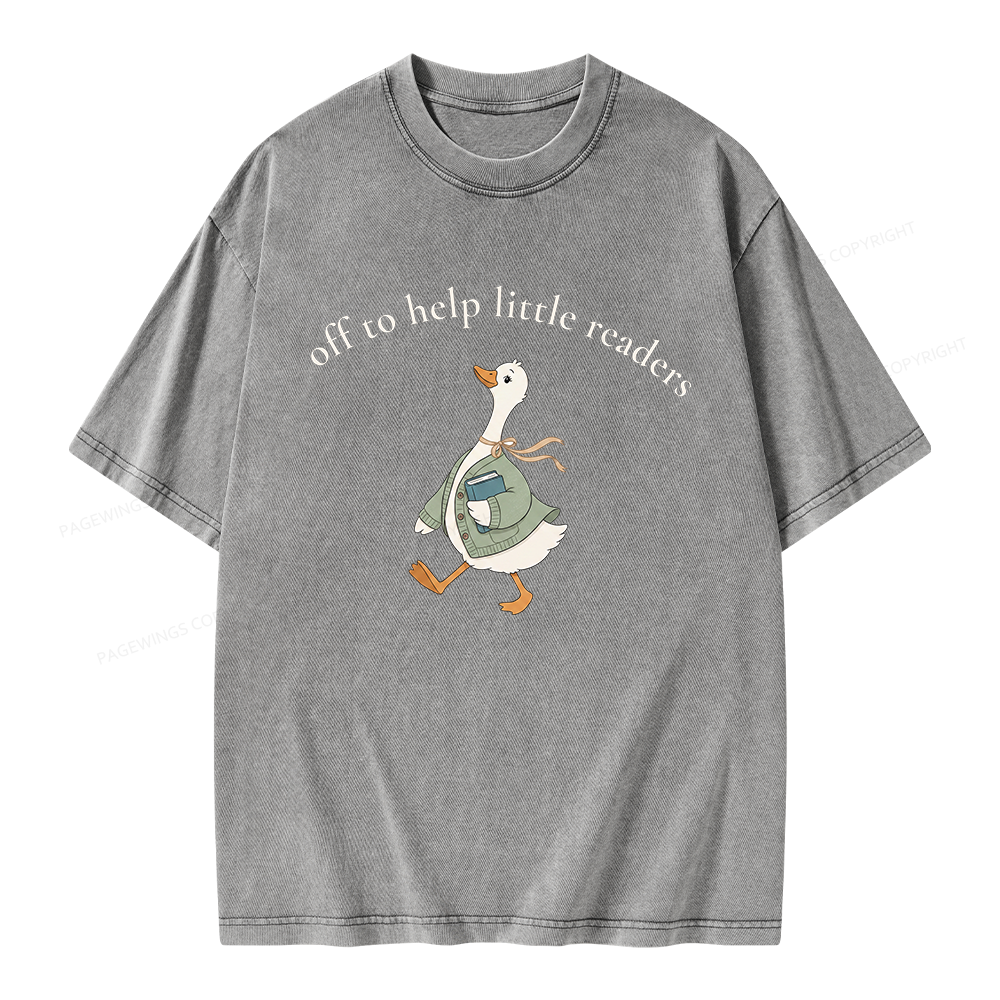 Pagewings Off To Help Little Readers Unisex Washed T-shirt