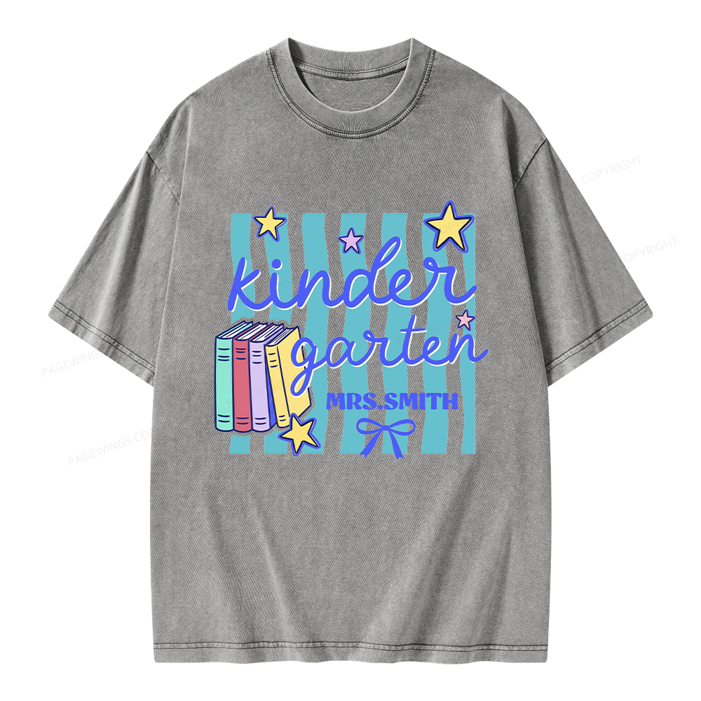 Pagewings Personalized Kindergarten Teacher Unisex Washed T-shirt