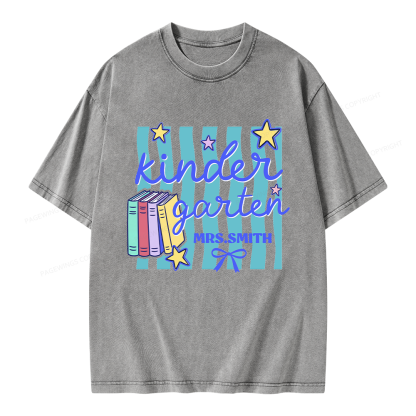Pagewings Personalized Kindergarten Teacher Unisex Washed T-shirt