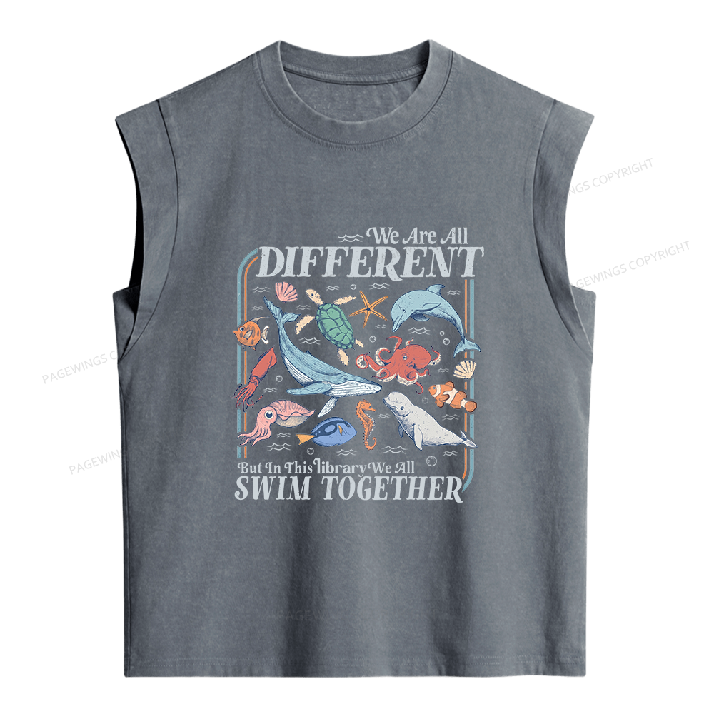 Pagewings We All Swim Together Women's Washed Tank Top