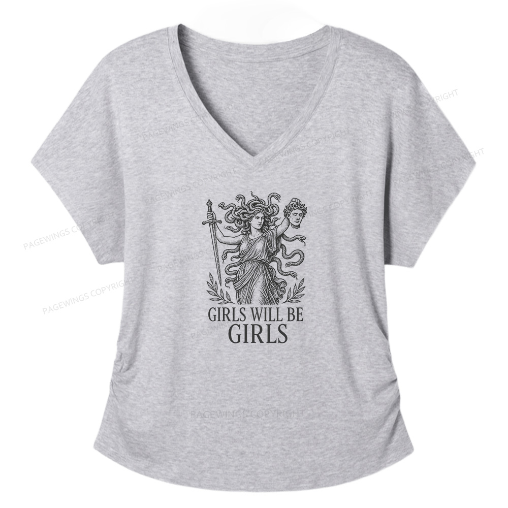 Pagewings Girls Will Be Girls Soft Women's Modal V-neck T-shirt  
