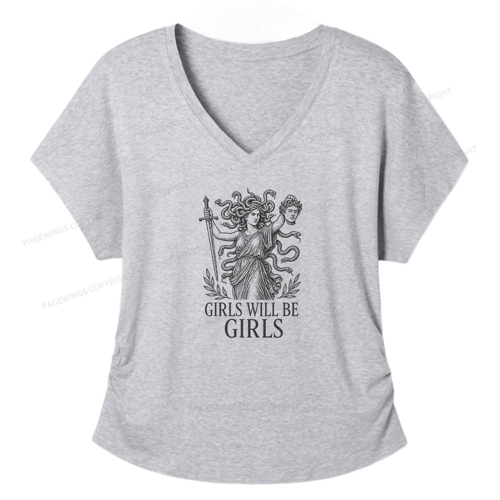 Pagewings Girls Will Be Girls Soft Women's Modal V-neck T-shirt  