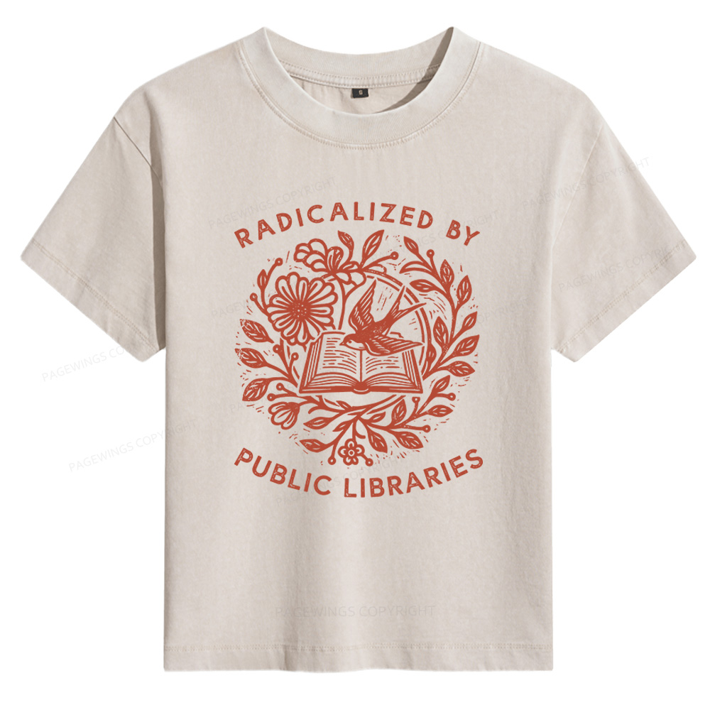 Pagewings Radicalized By Public Libraries Women's Washed T-shirt