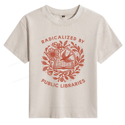 Pagewings Radicalized By Public Libraries Women's Washed T-shirt
