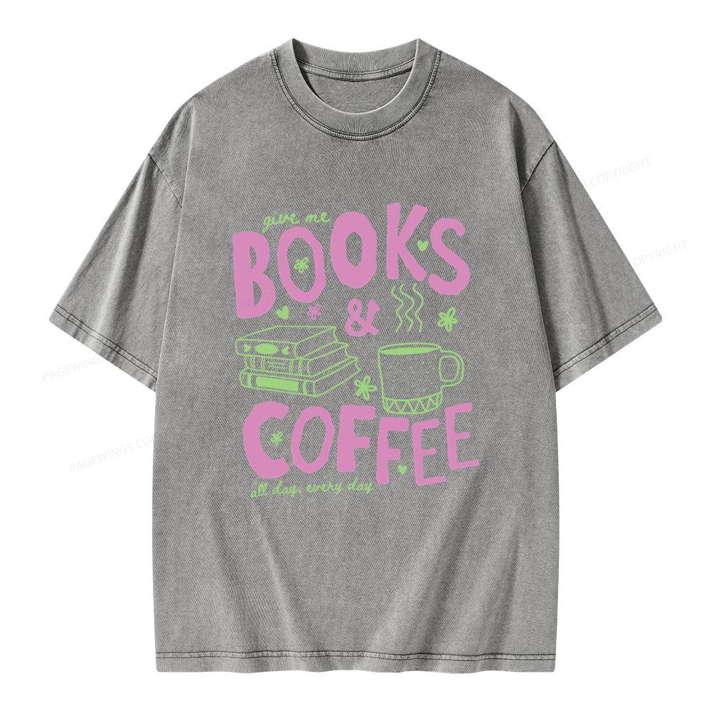 Pagewings Books and Coffee Unisex Washed T-shirt