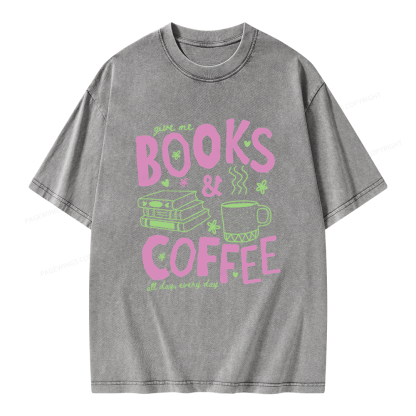 Pagewings Books and Coffee Unisex Washed T-shirt