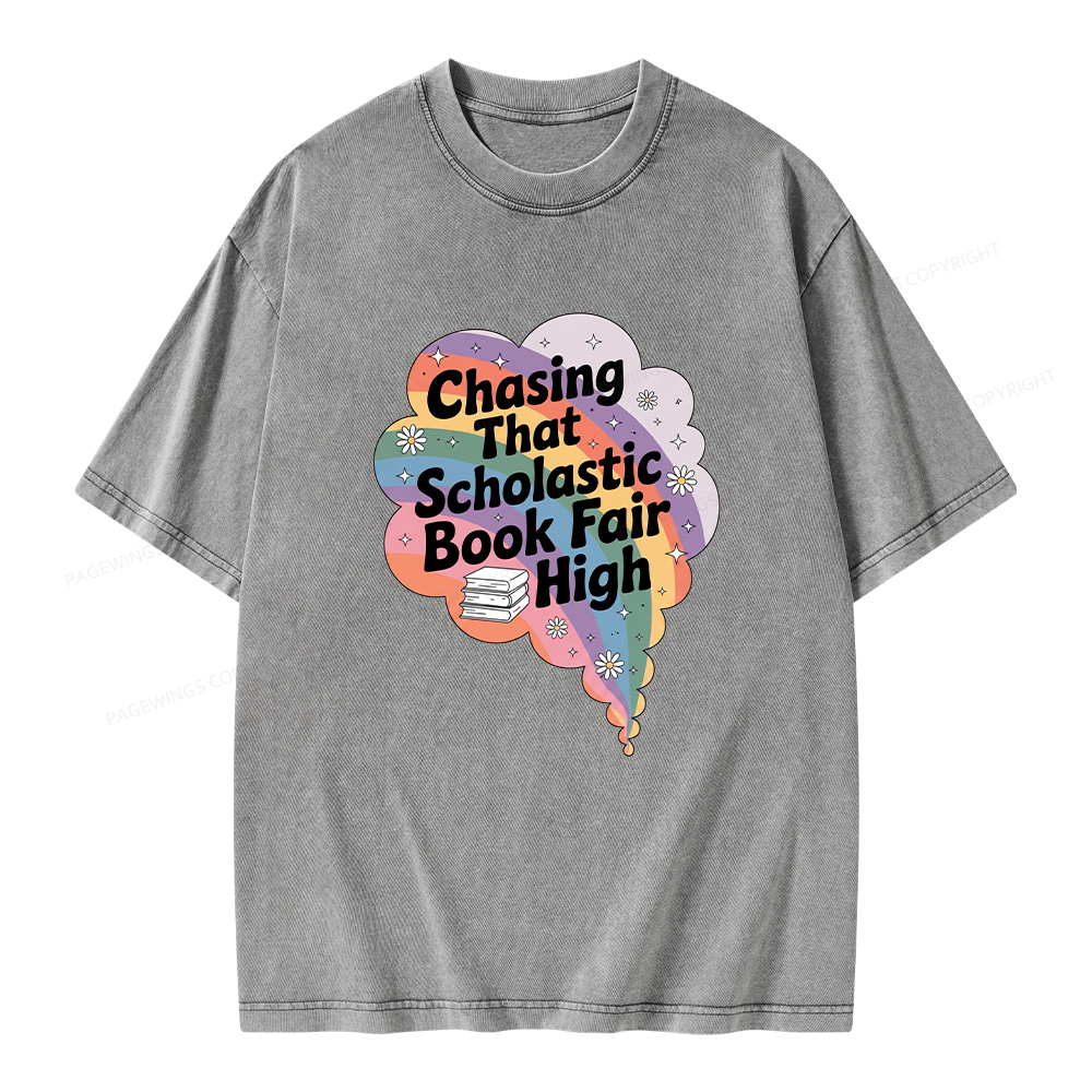Pagewings Chasing That Scholastic Book Fair High Unisex Washed T-shirt