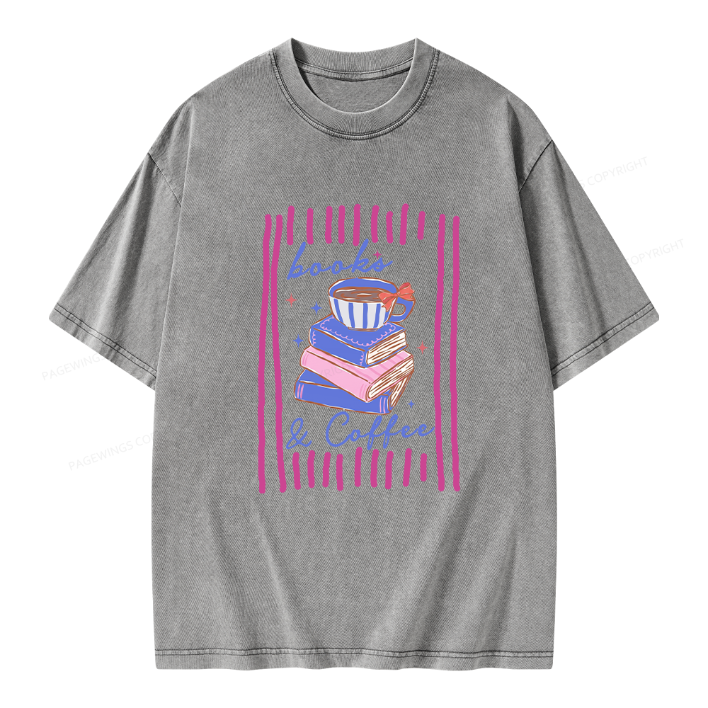 Pagewings Books and Coffee Unisex Washed T-shirt