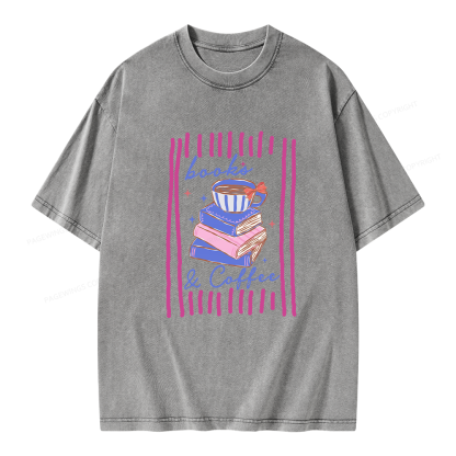 Pagewings Books and Coffee Unisex Washed T-shirt