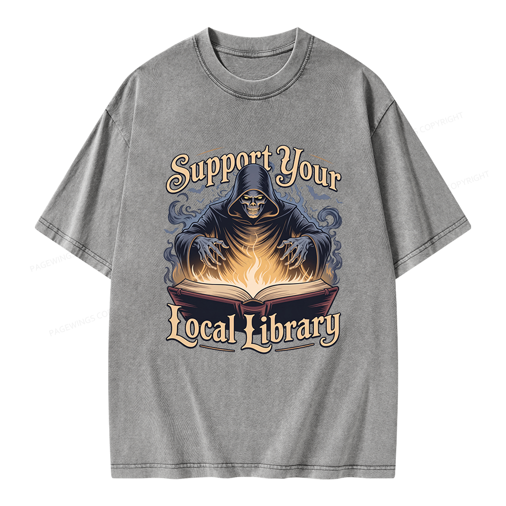 Pagewing Support Your Local Library Unisex Washed T-shirt