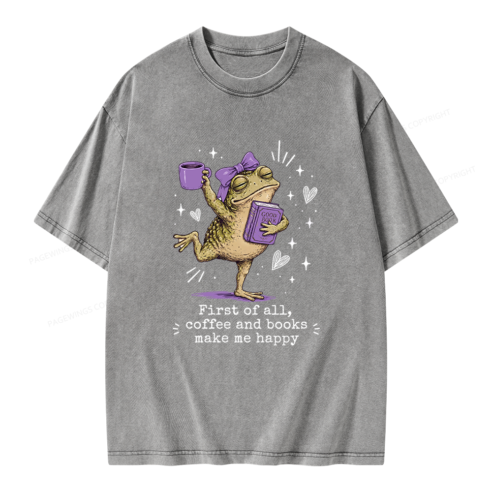 Pagewing Coffee and Books Make Me Happy Unisex Washed T-shirt