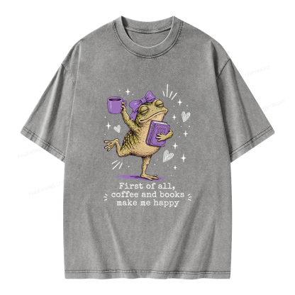 Pagewing Coffee and Books Make Me Happy Unisex Washed T-shirt