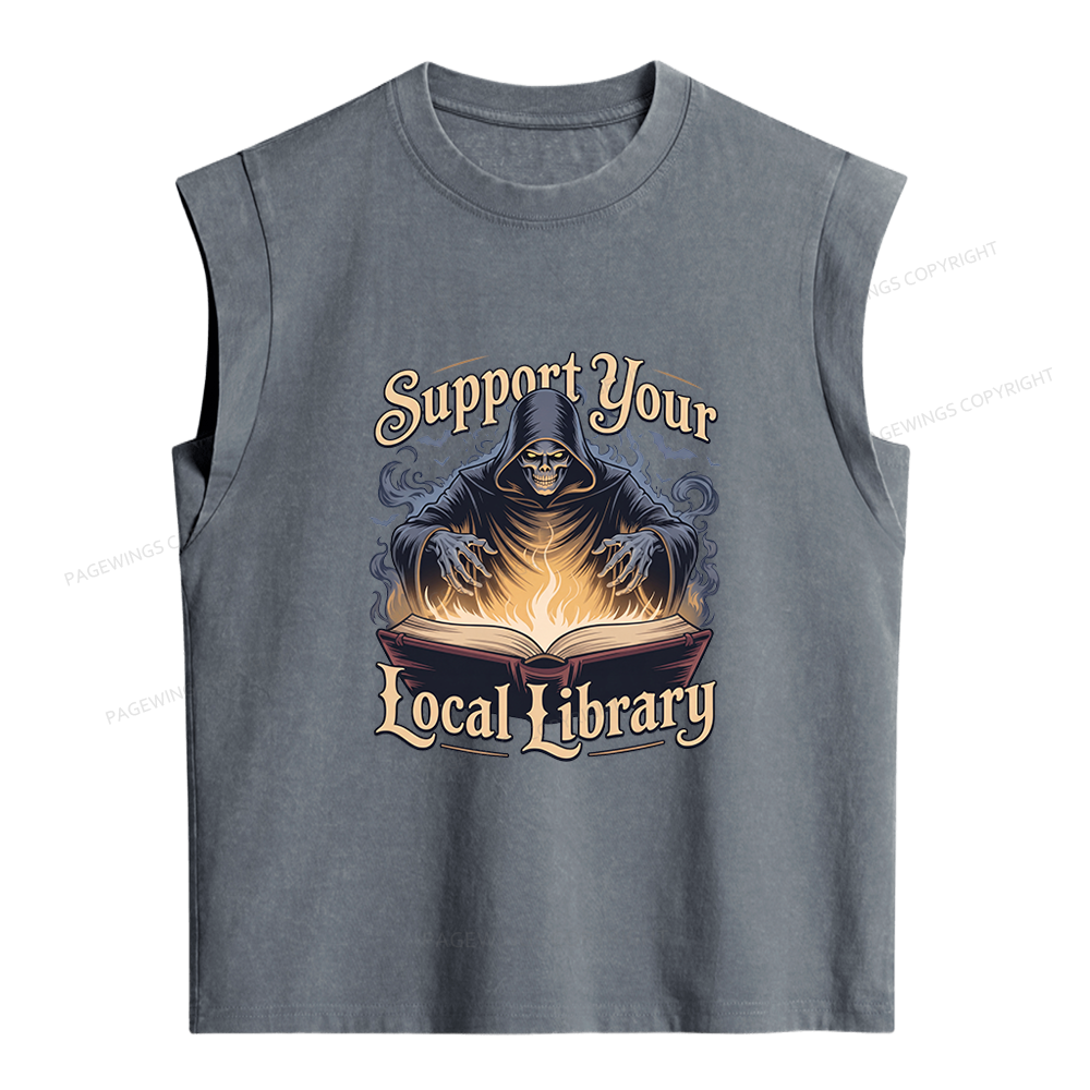 Pagewing Support Your Local Library Sticker Women's Washed Tank Top