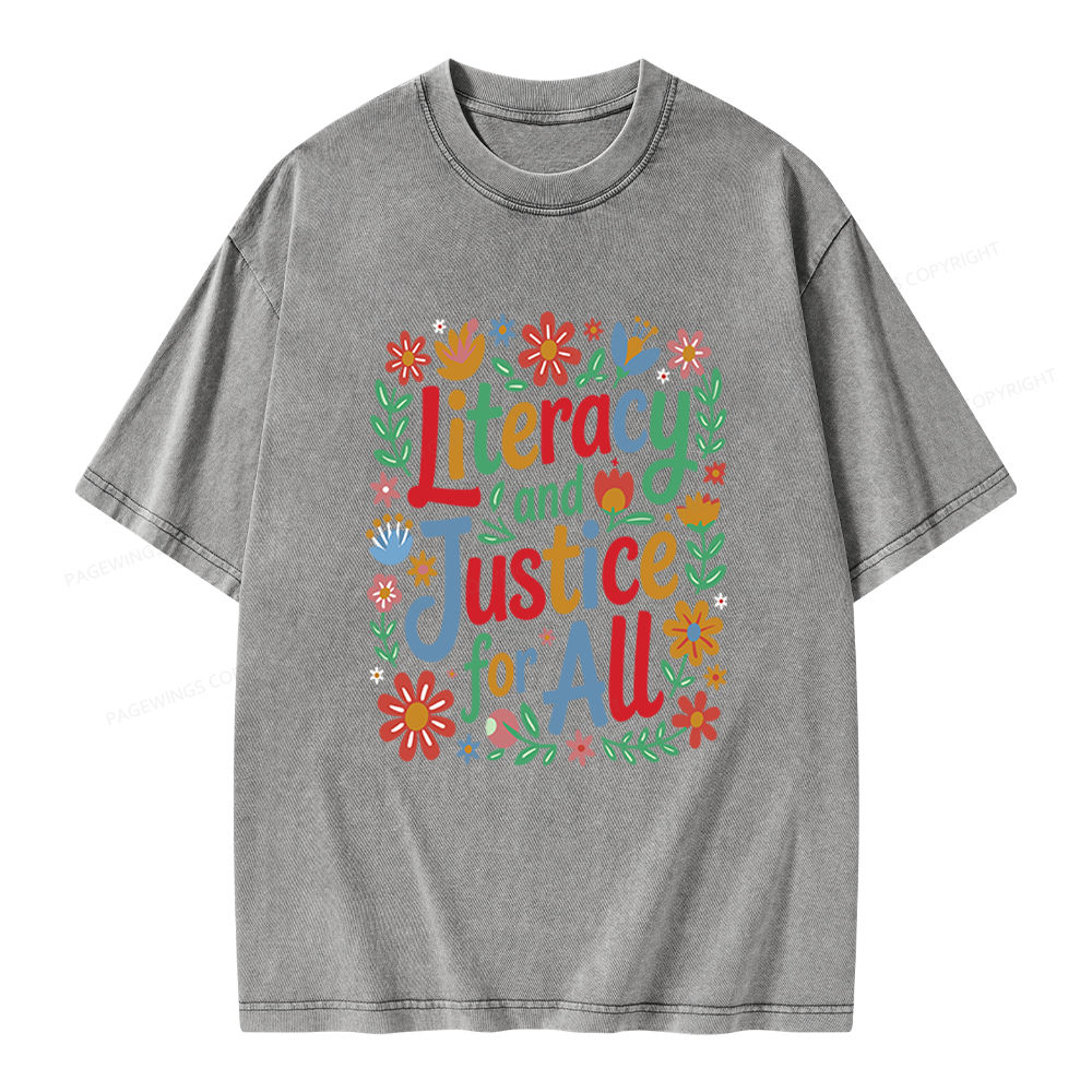 Pagewings Literacy And Justice For All Unisex Washed T-shirt