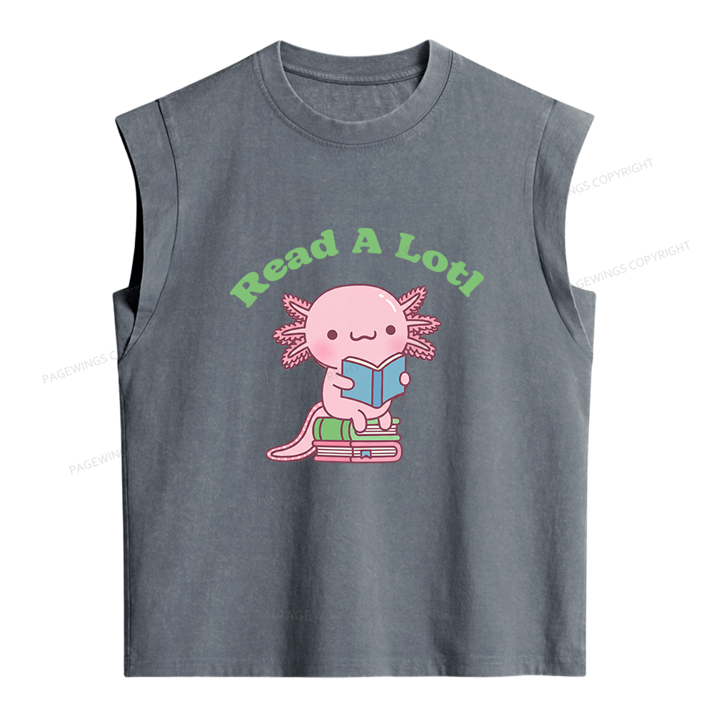 Pagewing Cute Read A Lotl Like An Axolotl Book Lover Women's Washed Tank Top