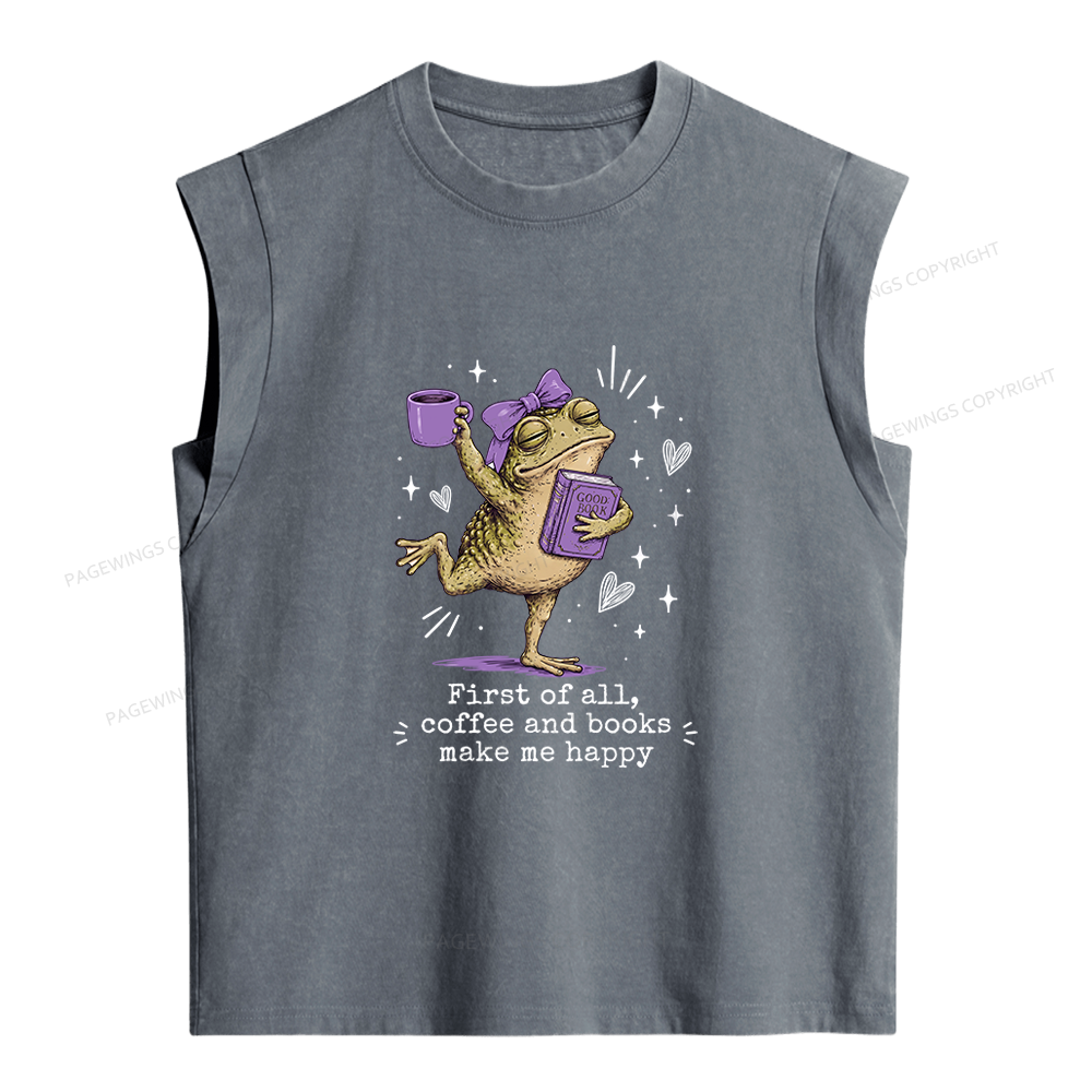 Pagewing Coffee And Books Make Me Happy Women's Washed Tank Top