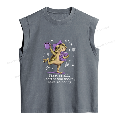 Pagewing Coffee And Books Make Me Happy Women's Washed Tank Top