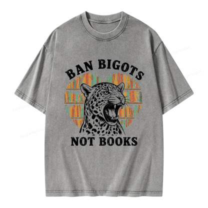 Pagewing Ban Bigots Not Books Unisex Washed T-shirt