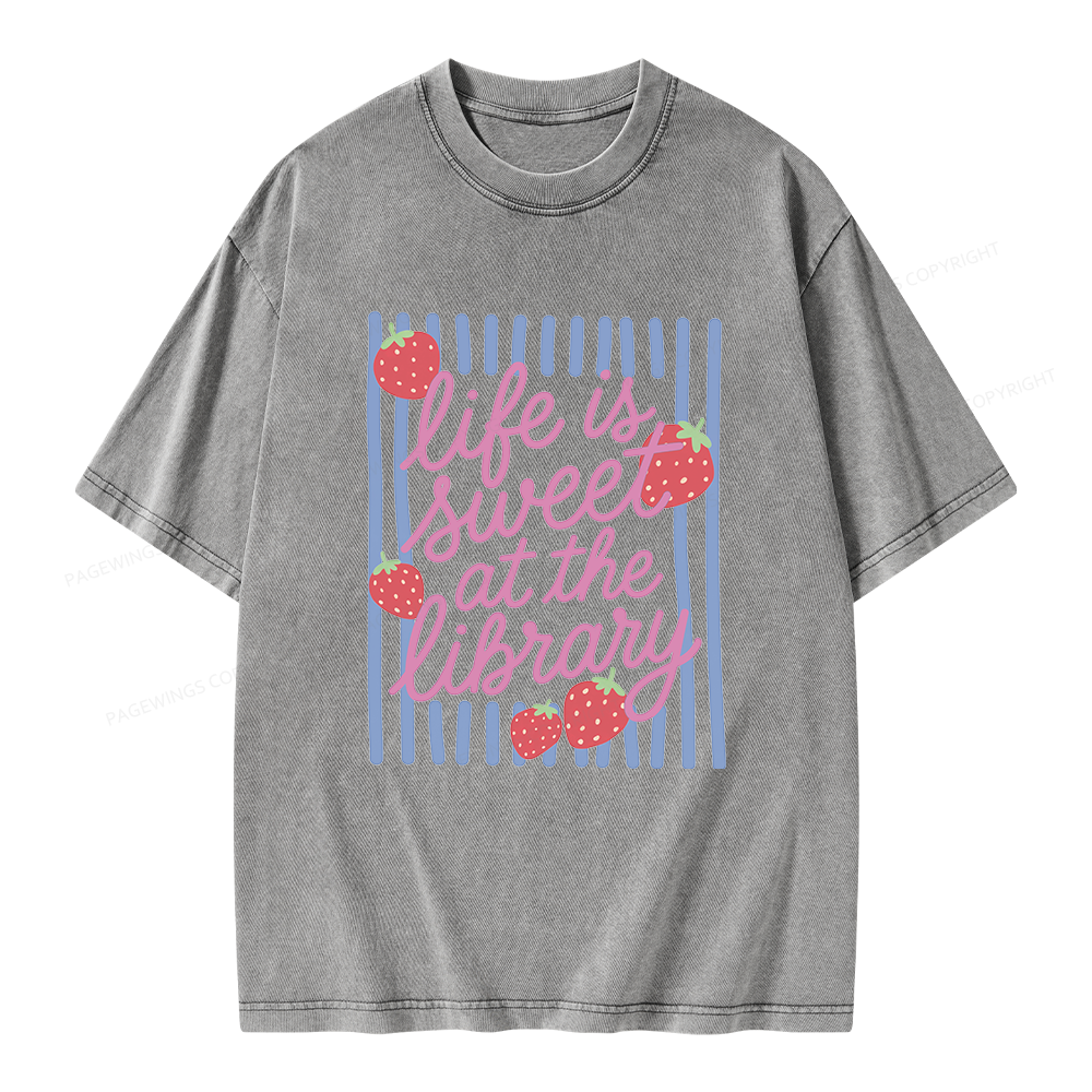 Pagewing Librarian Strawberries Unisex Washed T-shirt