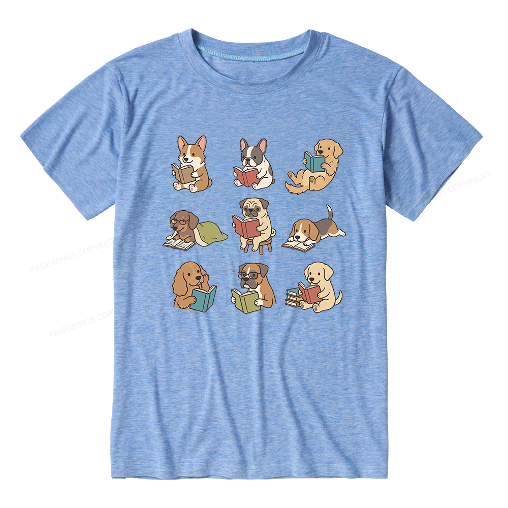Pagewings Soft Funny Dog Reading Unisex Heather T-Shirt