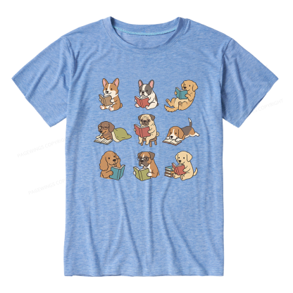Pagewings Soft Funny Dog Reading Unisex Heather T-Shirt