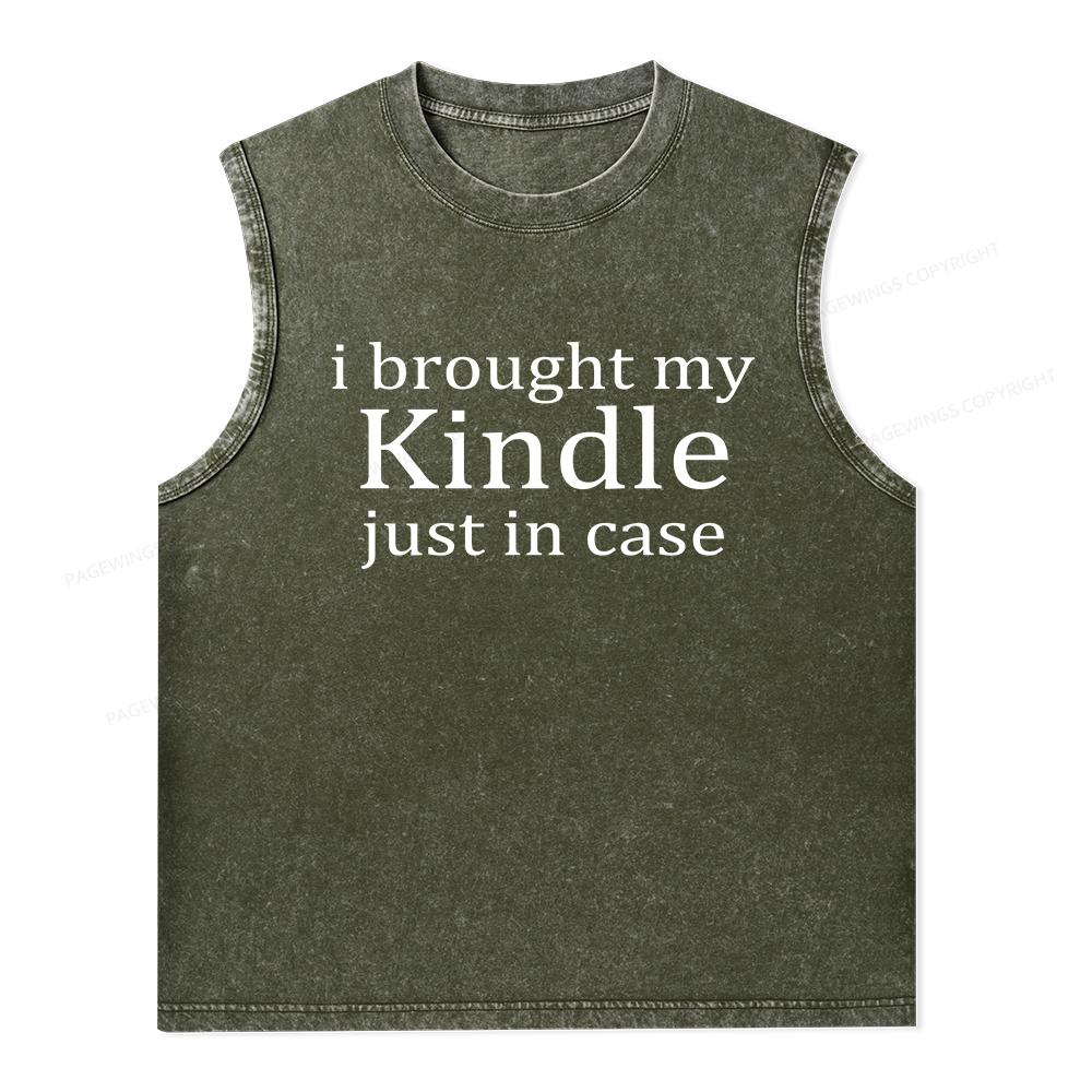 Pagewings I Brought My Kindle Just In Case Unisex Washed Tank Top