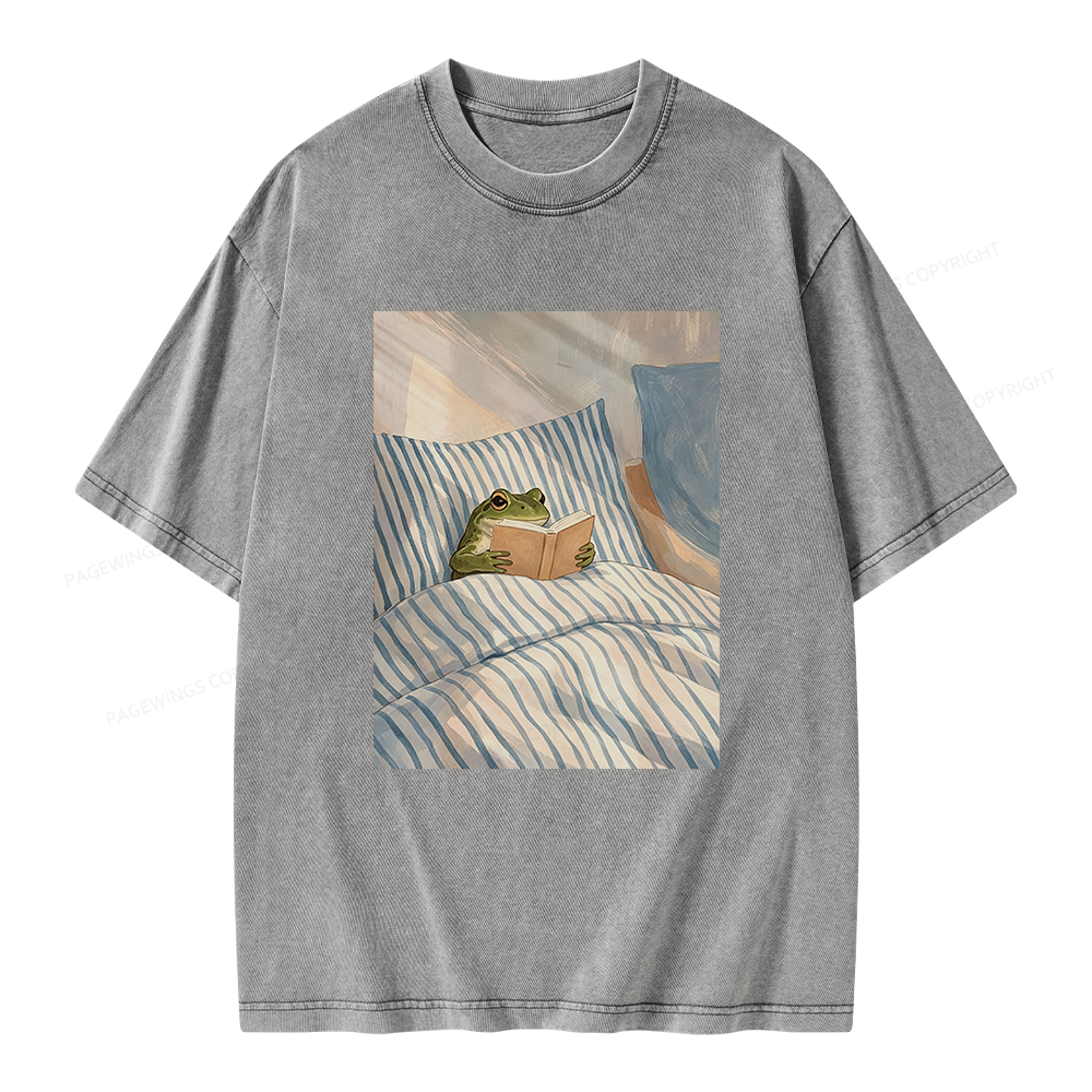 Pagewing Reading Frog Unisex Washed T-shirt