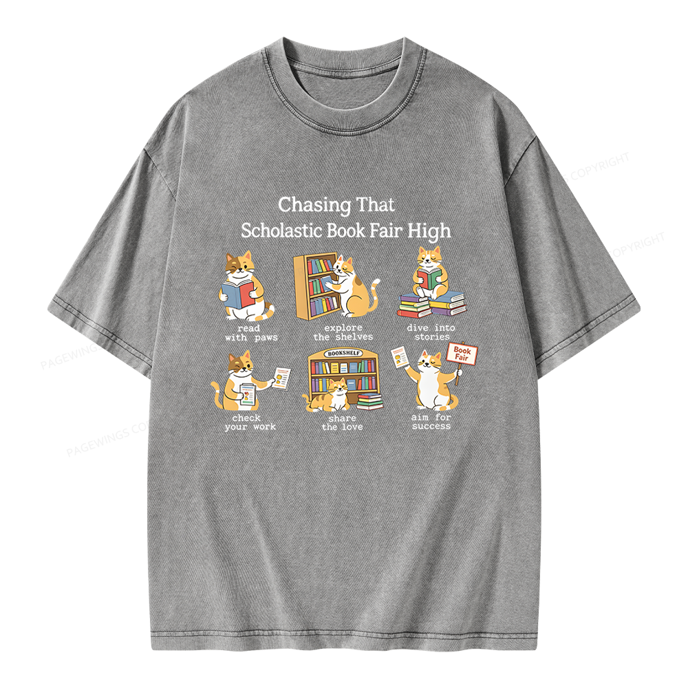 Pagewing Chasing That Scholastic Book Fair High Unisex Washed T-shirt