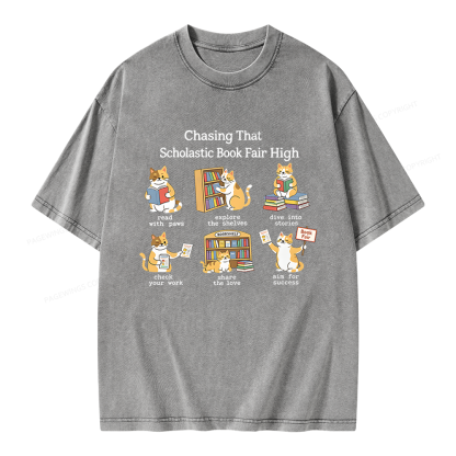 Pagewing Chasing That Scholastic Book Fair High Unisex Washed T-shirt