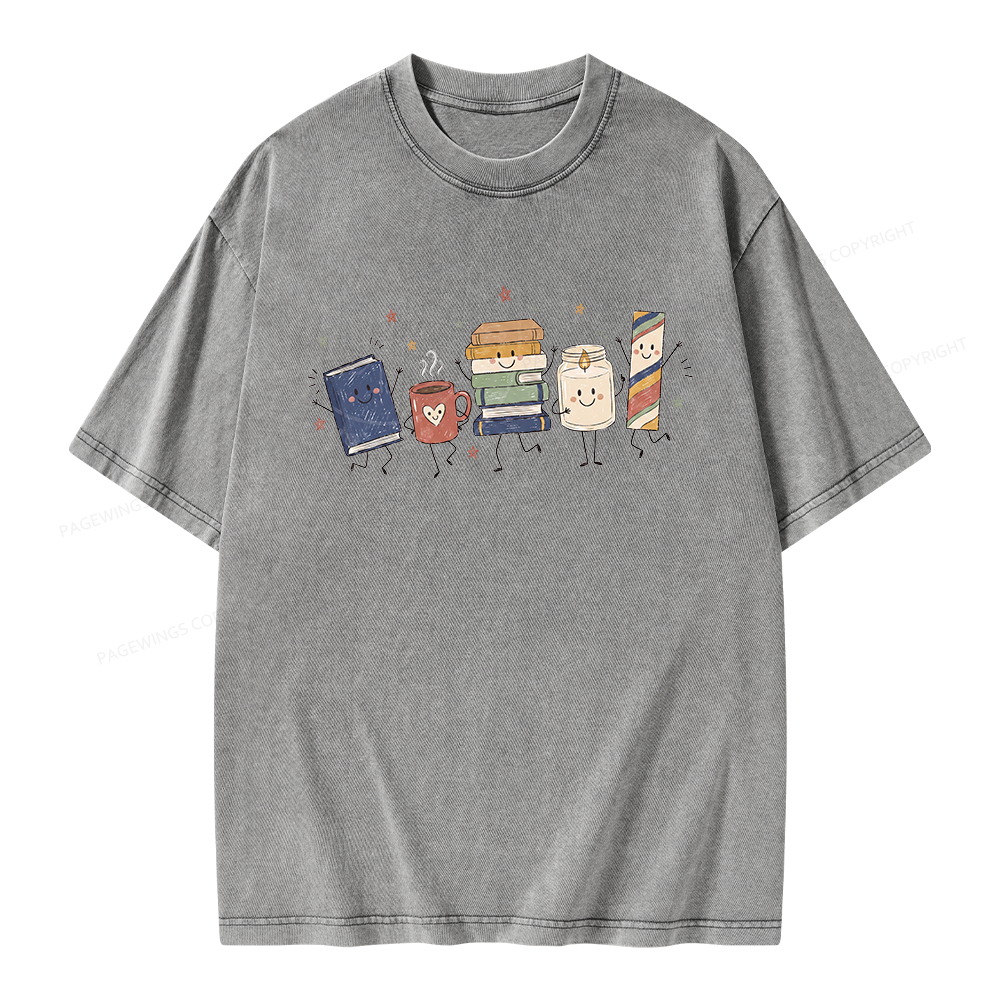 Pagewing Reading Doodle Unisex Washed T-shirt