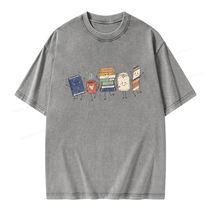 Pagewing Reading Doodle Unisex Washed T-shirt