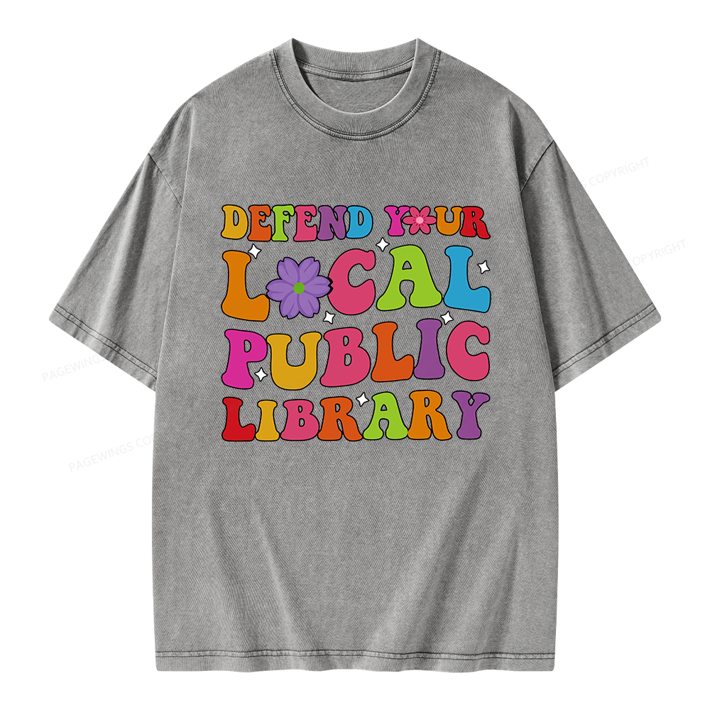 Pagewing Defend Your Local Public Library Unisex Washed T-shirt