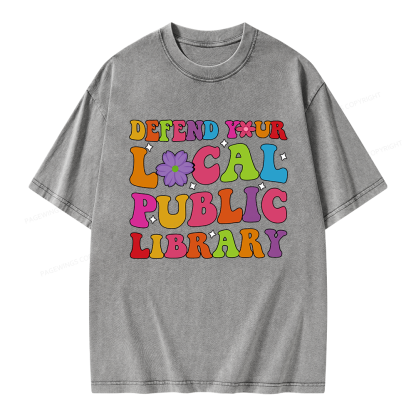 Pagewing Defend Your Local Public Library Unisex Washed T-shirt