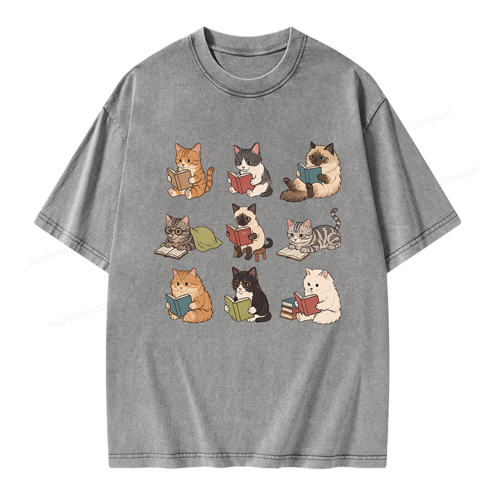 Pagewing Bookish Cat Unisex Washed T-shirt