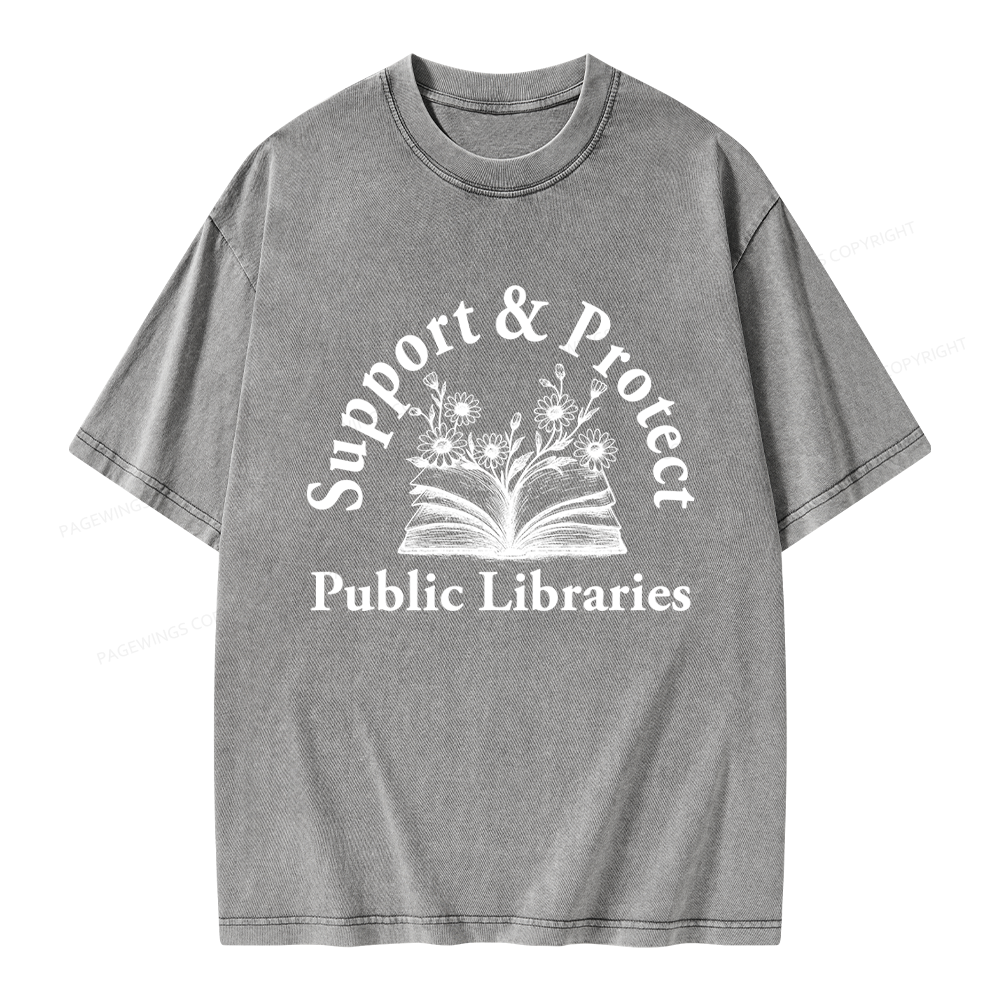 Pagewings Support and Protect Public Libraries 16146 Bookish Unisex Washed T-shirt