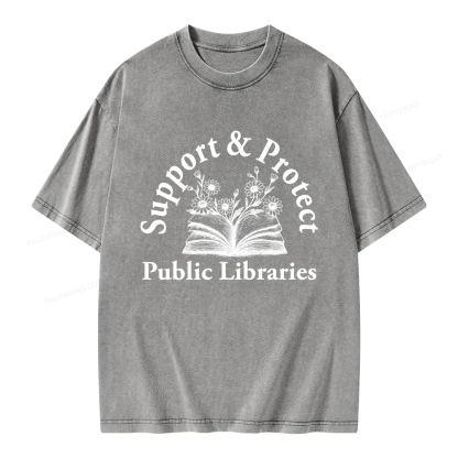 Pagewings Support and Protect Public Libraries 16146 Bookish Unisex Washed T-shirt