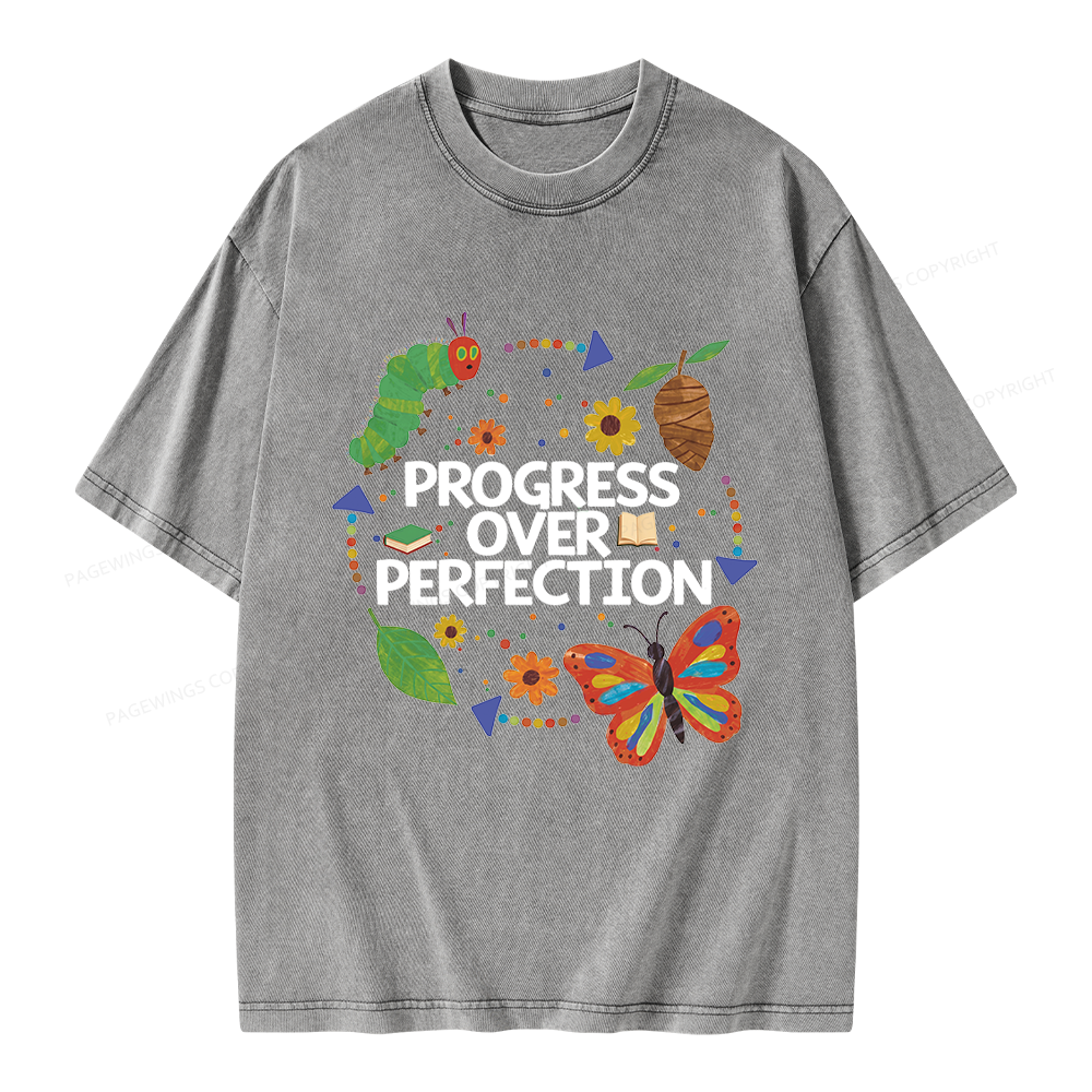 Pagewing Progress Over Perfection Unisex Washed T-shirt