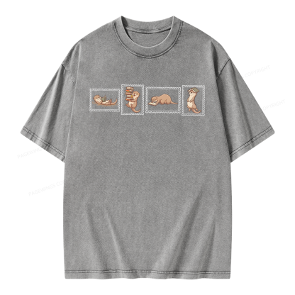 Pagewing Otter Reading Unisex Washed T-shirt