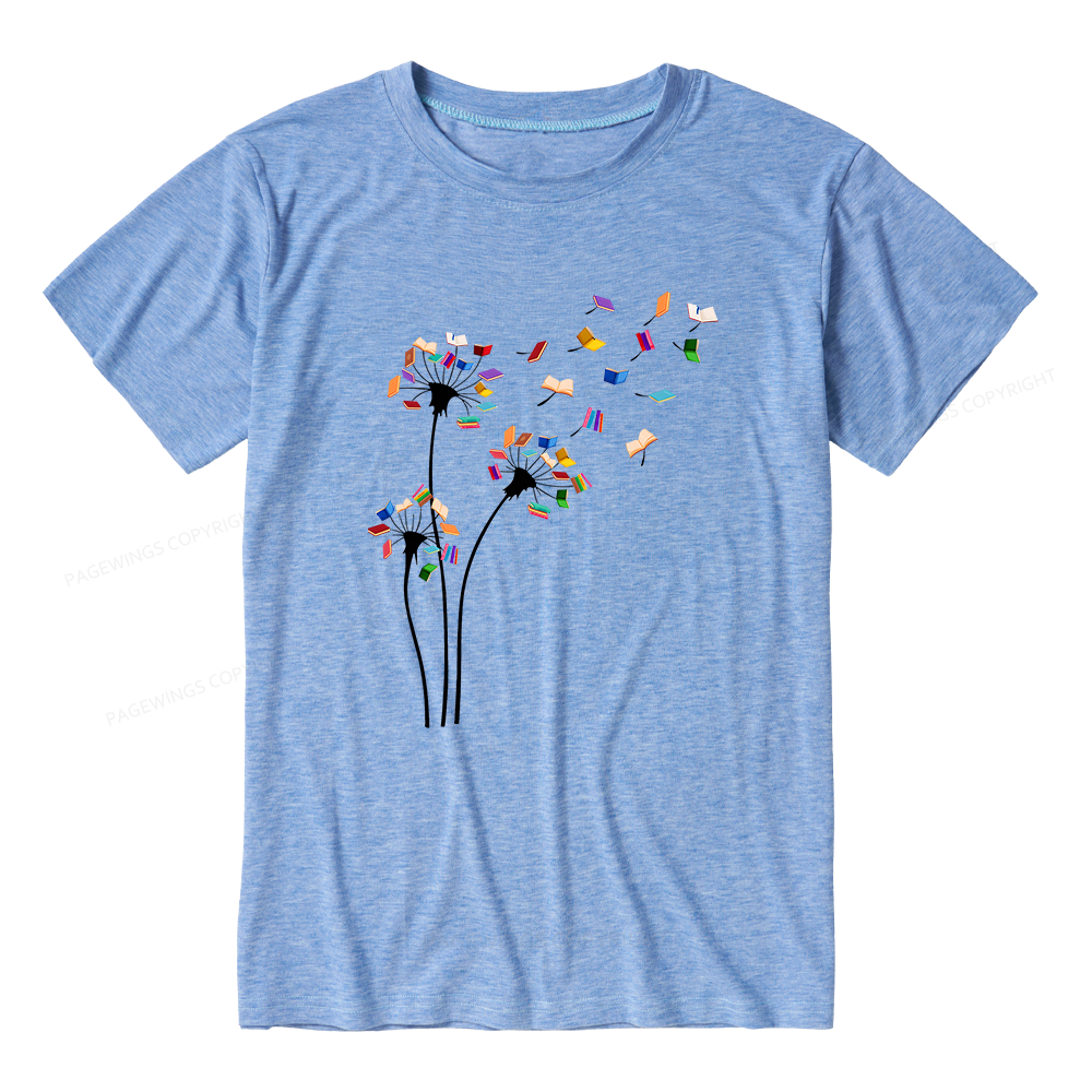 Pagewings Soft Cute Dandelion Books Flower Fly 10035 Bookish Unisex Heather T-Shirt