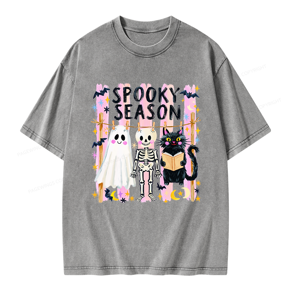 Pagewing Preppy Spooky Season Unisex Washed T-shirt