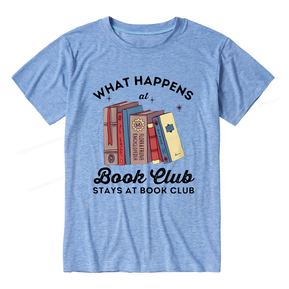 Pagewings Soft What Happens At Book Club Bookish Unisex Heather T-Shirt