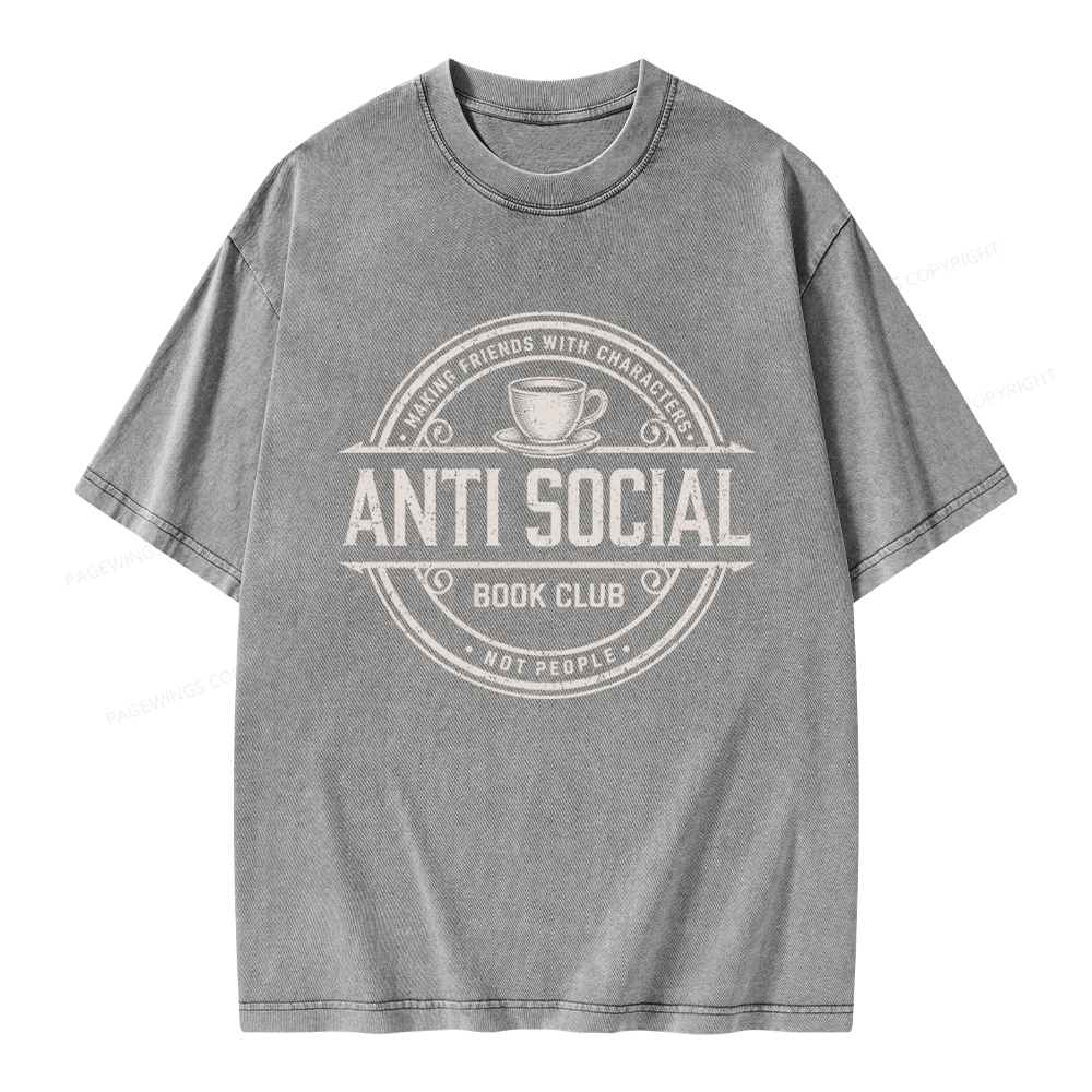 Pagewing Anti Social Book Club Unisex Washed T-shirt