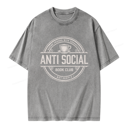 Pagewing Anti Social Book Club Unisex Washed T-shirt