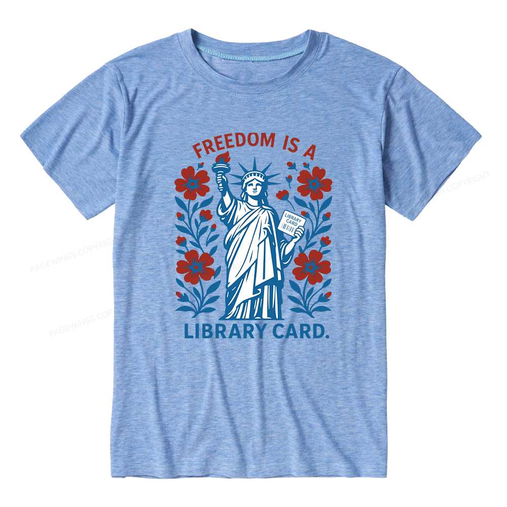 Pagewings Soft Liberty is a Library Card Bookish Unisex Heather T-Shirt